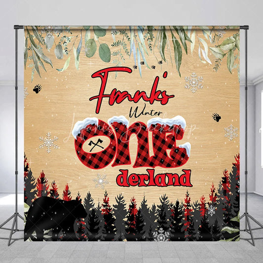 Lofaris Personalized Winter Onederland First Birthday Backdrop Lumberjack Buffalo Plaid Custom Name Woodland Party