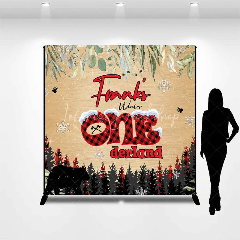 Lofaris Personalized Winter Onederland First Birthday Backdrop Lumberjack Buffalo Plaid Custom Name Woodland Party