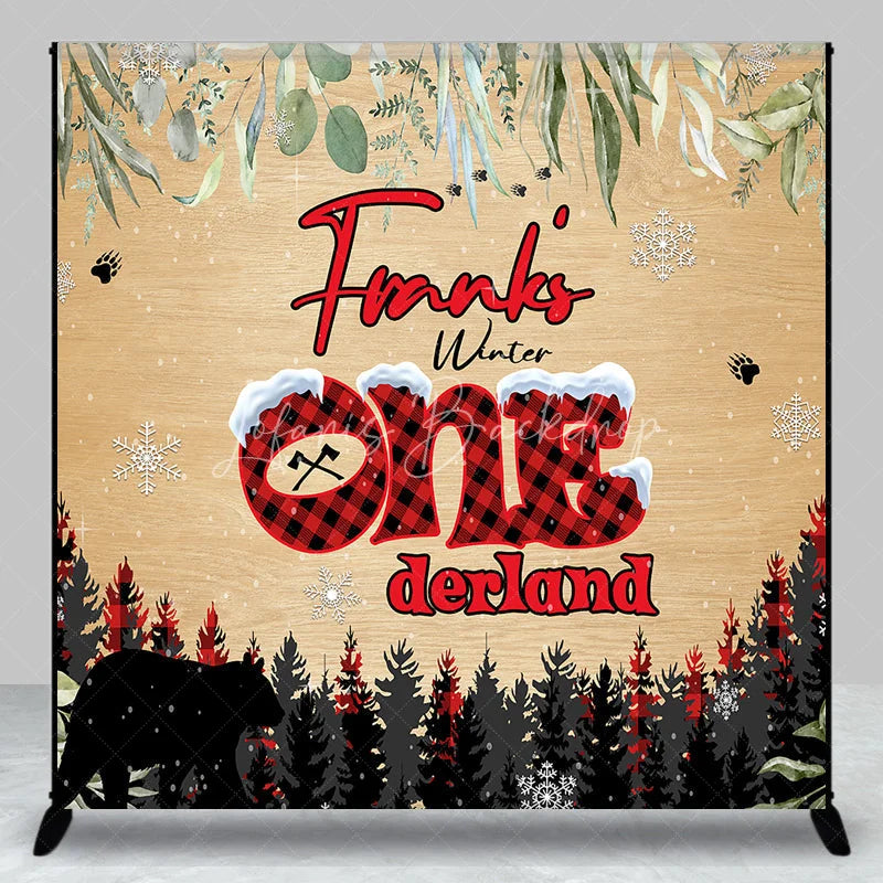Lofaris Personalized Winter Onederland First Birthday Backdrop Lumberjack Buffalo Plaid Custom Name Woodland Party