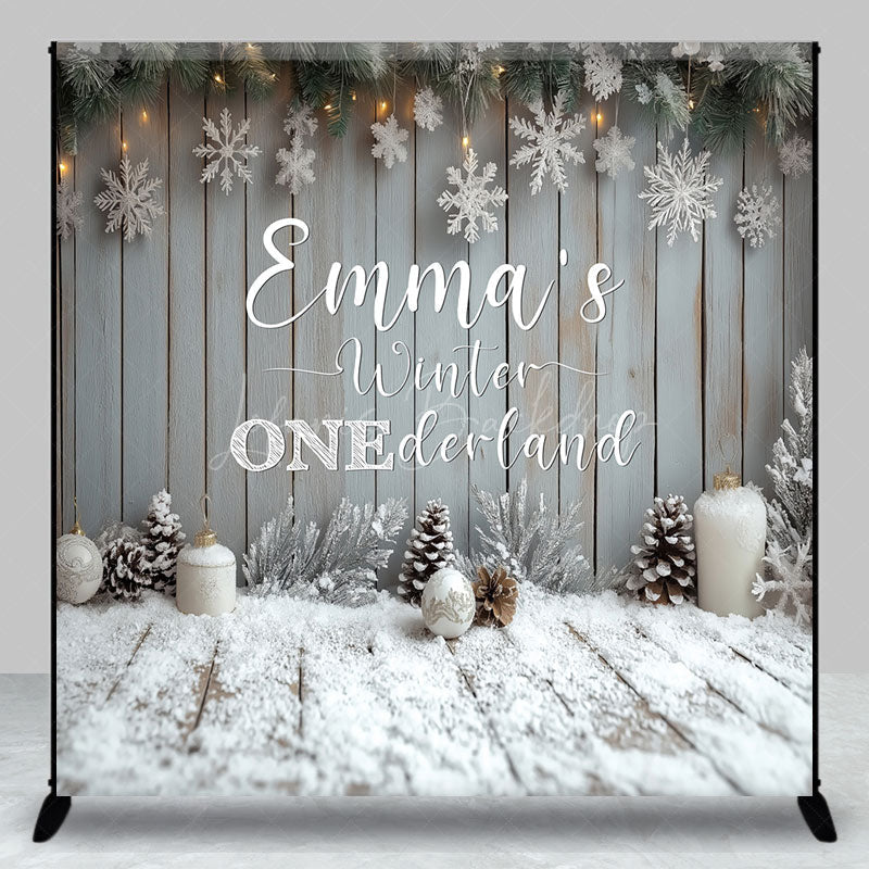 Lofaris Personalized Winter Onederland First Birthday Backdrop Rustic Snowy Wood Theme Custom Name Party Photo Booth