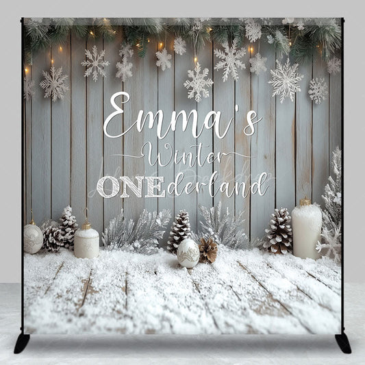 Lofaris Personalized Winter Onederland First Birthday Backdrop Rustic Snowy Wood Theme Custom Name Party Photo Booth