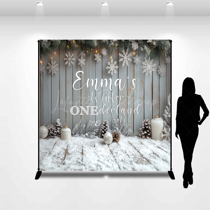 Lofaris Personalized Winter Onederland First Birthday Backdrop Rustic Snowy Wood Theme Custom Name Party Photo Booth