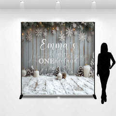 Lofaris Personalized Winter Onederland First Birthday Backdrop Rustic Snowy Wood Theme Custom Name Party Photo Booth