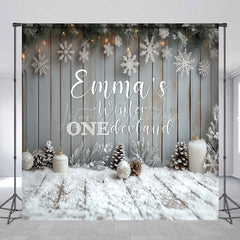 Lofaris Personalized Winter Onederland First Birthday Backdrop Rustic Snowy Wood Theme Custom Name Party Photo Booth