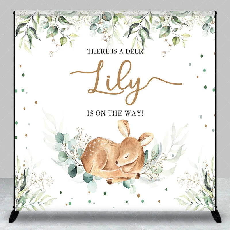 Lofaris Personalized Woodland Baby Deer and Eucalyptus Custom Backdrop Gender Reveal Shower Party Decor