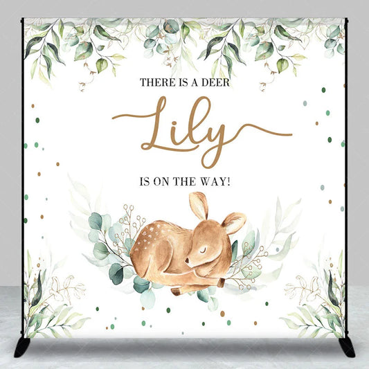 Lofaris Personalized Woodland Baby Deer and Eucalyptus Custom Backdrop Gender Reveal Shower Party Decor