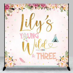 Lofaris Personalized Young Wild and Three Custom Backdrop Floral Boho Birthday Party Decor for Kids