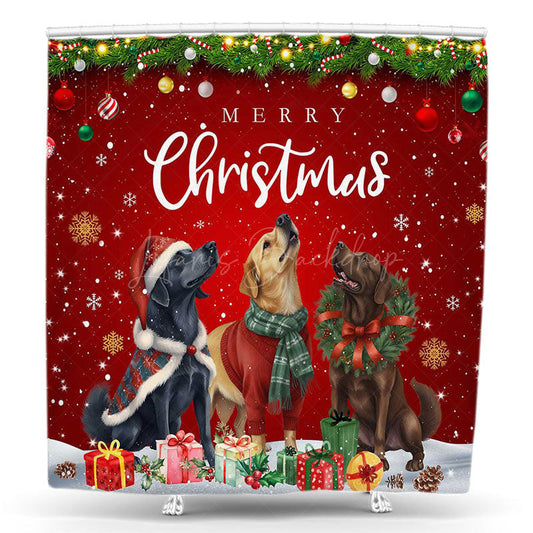 Lofaris Pet Dogs Snowflake Red Merry Christmas Shower Curtain