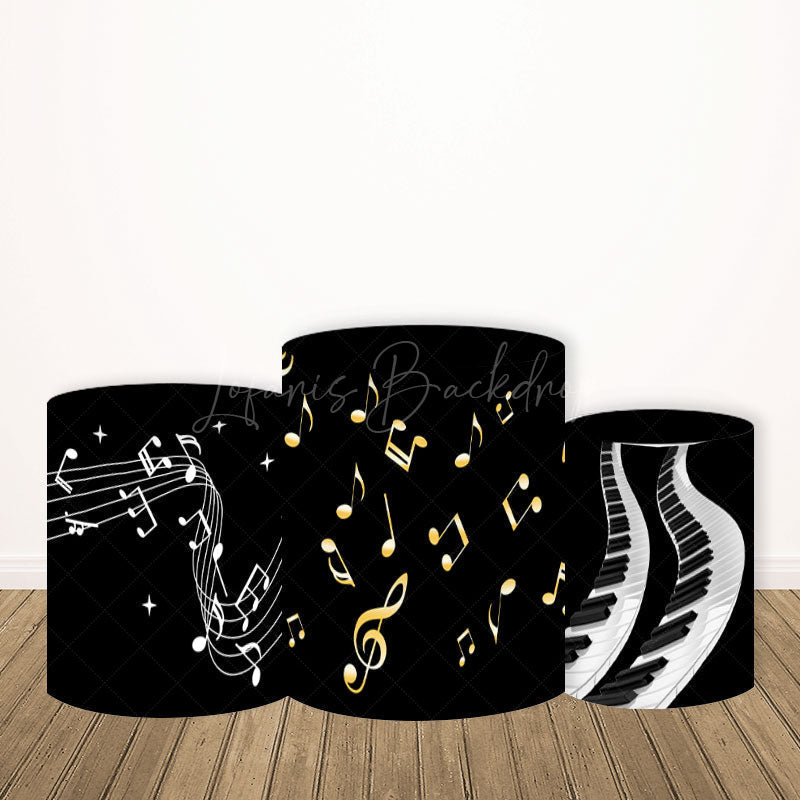 Lofaris Piano Keys and Golden Music Notes Round Backdrop Kit for Musician Birthday Recital Party Photo Booth Decor