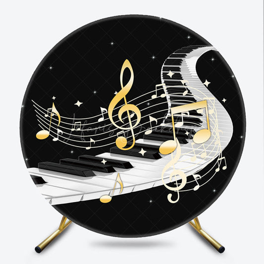 Lofaris Piano Keys and Golden Music Notes Round Backdrop Kit for Musician Birthday Recital Party Photo Booth Decor
