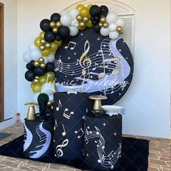 Lofaris Piano Keys and Golden Music Notes Round Backdrop Kit for Musician Birthday Recital Party Photo Booth Decor