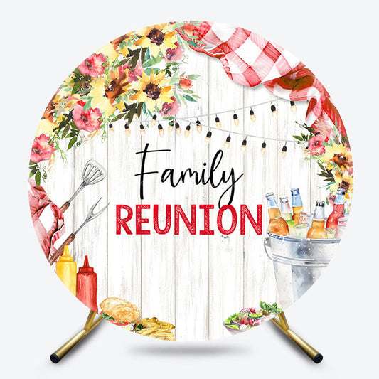 Lofaris Picnic Floral Wooden Round Family Reunion Backdrop