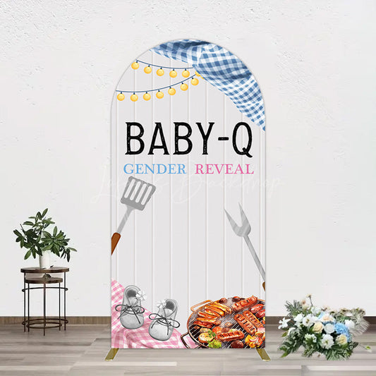 Lofaris Picnic Wooden Baby Q Gender Reveal Arch Backdrop