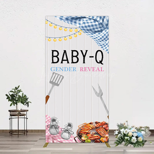 Lofaris Picnic Wooden Baby Q Gender Reveal Rectangle Backdrop