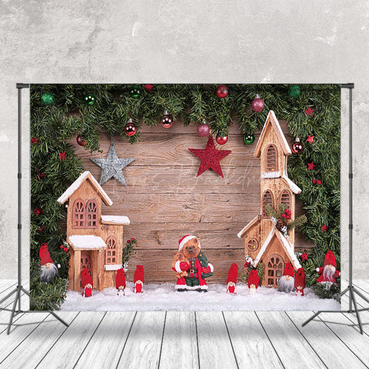 Lofaris Pine Decor Wooden House Christmas Photo Backdrop