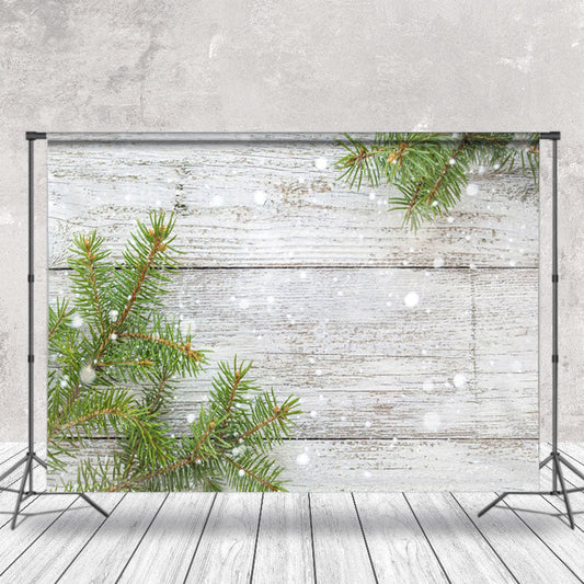 Lofaris Pine Leaf Snowy Beige Wood Grain Christmas Backdrop