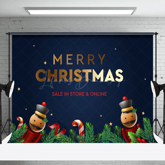 Lofaris Pine Leaves Cane Candy Nutcracker Navy Xmas Backdrop