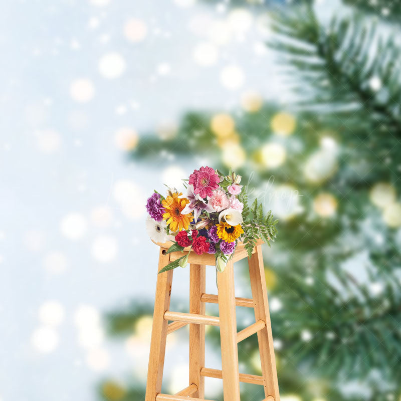 Lofaris Pine Tree Blurred White Lights Winter Photo Backdrop
