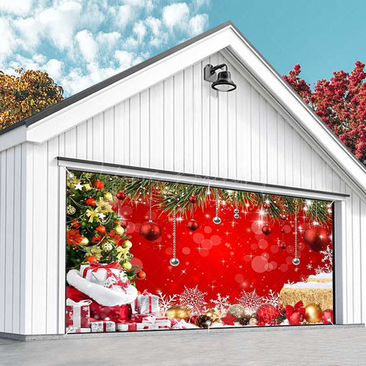 Lofaris Pine Tree Leaves Stacks Red Xmas Garage Door Banner