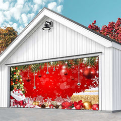 Lofaris Pine Tree Leaves Stacks Red Xmas Garage Door Banner