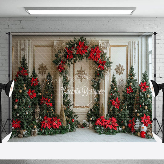 Lofaris Pine Tree Poinsettia Indoor Photography Backdrop