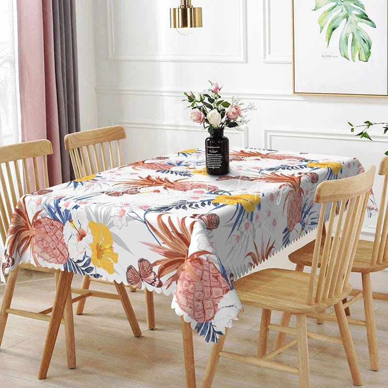 Lofaris Pineapple and Hibiscus Rectangle Tablecloth Tropical Floral Butterfly Table Cover Summer Party Decor