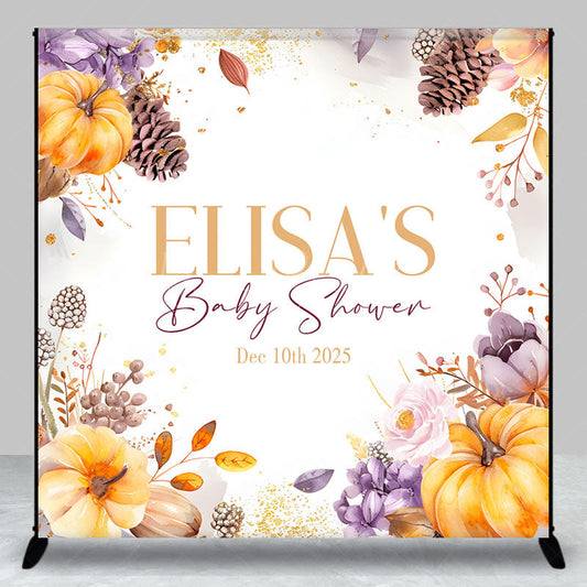Lofaris Pinecone Floral Pumpkin Custom Baby Shower Backdrop