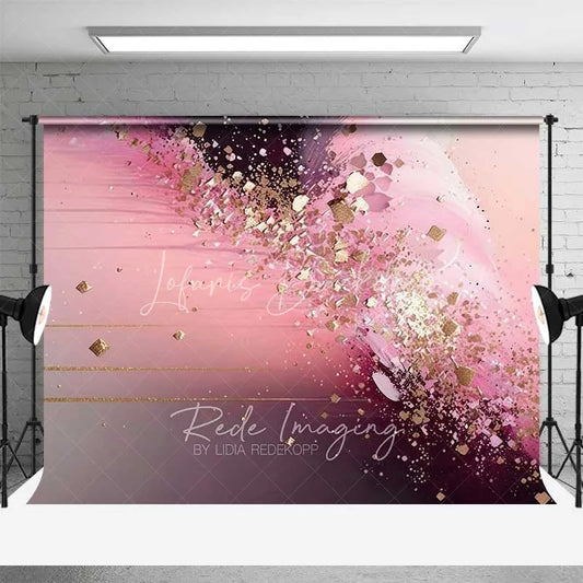 Lofaris Pink and Black Abstract Fluid Art Backdrop Gold Speckles Photography Background Modern Party Decor