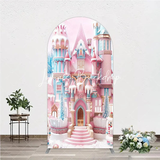 Lofaris Pink and Blue Candy Castle Winter Wonderland Round Top Arch Backdrop Fairytale Birthday Party Decor
