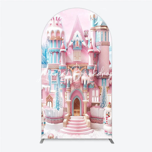 Lofaris Pink and Blue Candy Castle Winter Wonderland Round Top Arch Backdrop Fairytale Birthday Party Decor