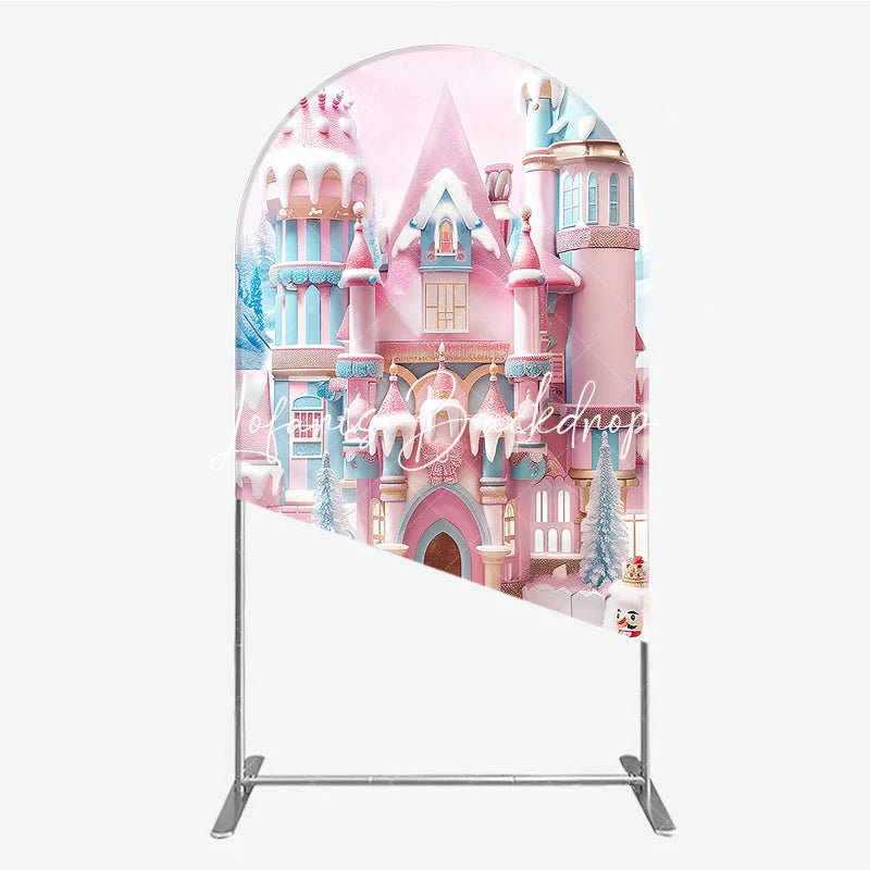 Lofaris Pink and Blue Candy Castle Winter Wonderland Round Top Arch Backdrop Fairytale Birthday Party Decor
