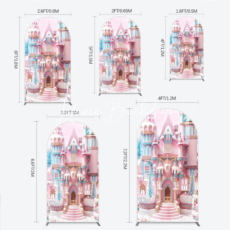 Lofaris Pink and Blue Candy Castle Winter Wonderland Round Top Arch Backdrop Fairytale Birthday Party Decor