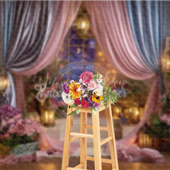 Lofaris Pink and Blue Drapes Enchanted Photography Backdrop Romantic Lanterns Floral Arrangements for Baby Shower Birthday Party