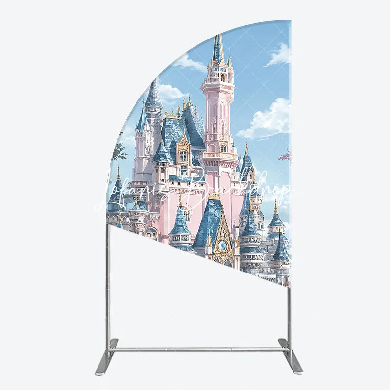 Lofaris Pink and Blue Fairytale Castle Half Moon Arch Backdrop Dreamy Fantasy Princess Party Decor