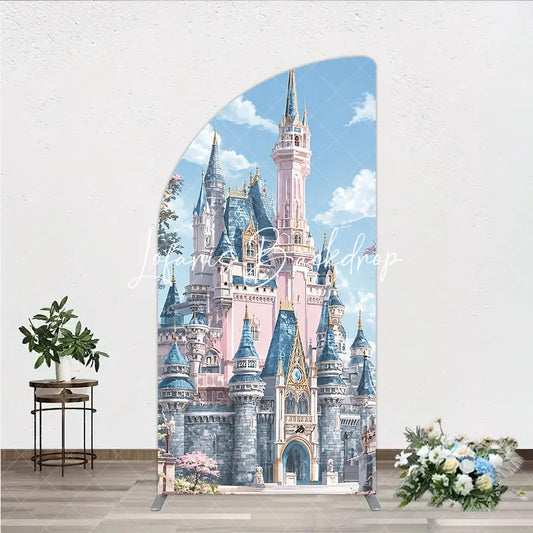 Lofaris Pink and Blue Fairytale Castle Half Moon Arch Backdrop Dreamy Fantasy Princess Party Decor