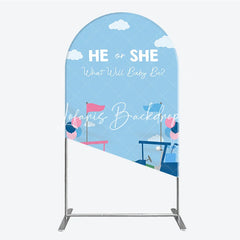 Lofaris Pink and Blue Golf Theme He or She Round Top Arch Backdrop Gender Reveal Baby Shower Party Decor