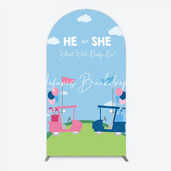 Lofaris Pink and Blue Golf Theme He or She Round Top Arch Backdrop Gender Reveal Baby Shower Party Decor