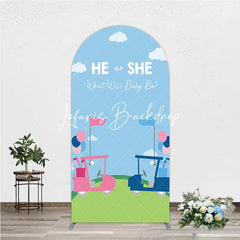 Lofaris Pink and Blue Golf Theme He or She Round Top Arch Backdrop Gender Reveal Baby Shower Party Decor