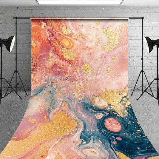 Lofaris Pink and Blue Liquid Marble Backdrop Abstract Fluid Art Gold Glitter Photography Background