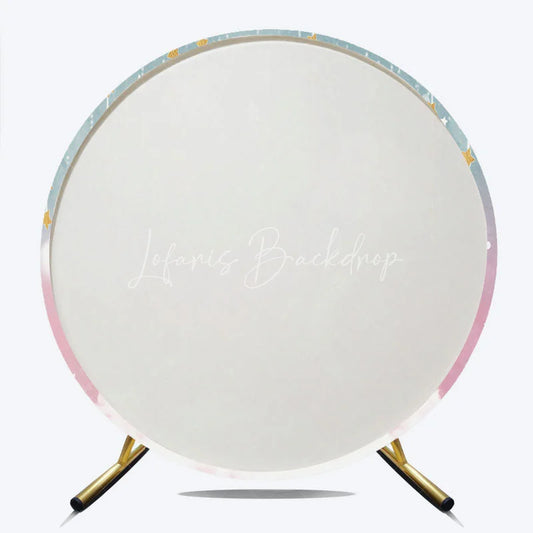 Lofaris Pink and Blue Moon Stars Round Backdrop Gender Reveal Watercolor Sky Clouds Party Cover
