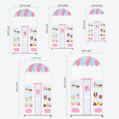 Lofaris Pink and Blue Striped Awning Candy Shop Round Top Arch Backdrop Sweet Dessert Storefront for Birthday Party