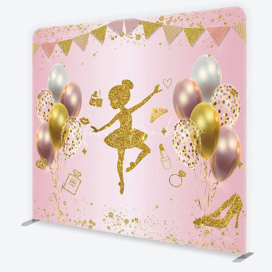 Lofaris Pink and Gold Glitter Ballerina Square Double-Sided Backdrop Elegant Girl’s Birthday Party Decor