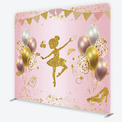 Lofaris Pink and Gold Glitter Ballerina Square Double-Sided Backdrop Elegant Girl’s Birthday Party Decor