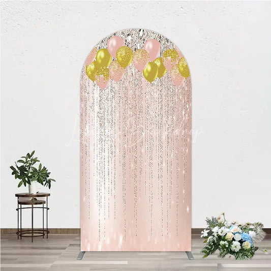 Lofaris Pink and Gold Glitter Balloons Diamond Sparkle Round Top Arch Backdrop Elegant Rose Celebration Decor