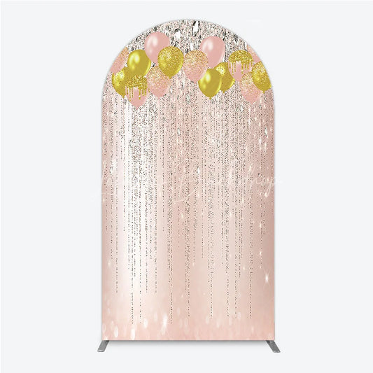 Lofaris Pink and Gold Glitter Balloons Diamond Sparkle Round Top Arch Backdrop Elegant Rose Celebration Decor