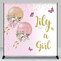 Lofaris Pink and Gold Glitter Balloons Floral Custom Backdrop Personalized Baby Girl Shower Party Decor.