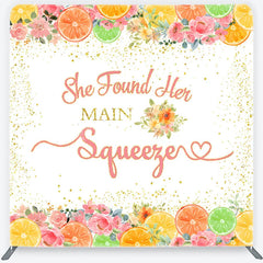 Lofaris Pink and Gold Glitter She Found Her Main Squeezer Square Double-Sided Backdrop Citrus Floral Bridal Shower Decor