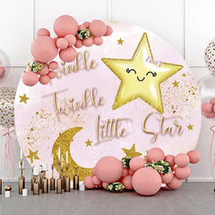 Lofaris Pink and Gold Glitter Twinkle Little Star Round Backdrop Dreamy Baby Shower Birthday Party Decor