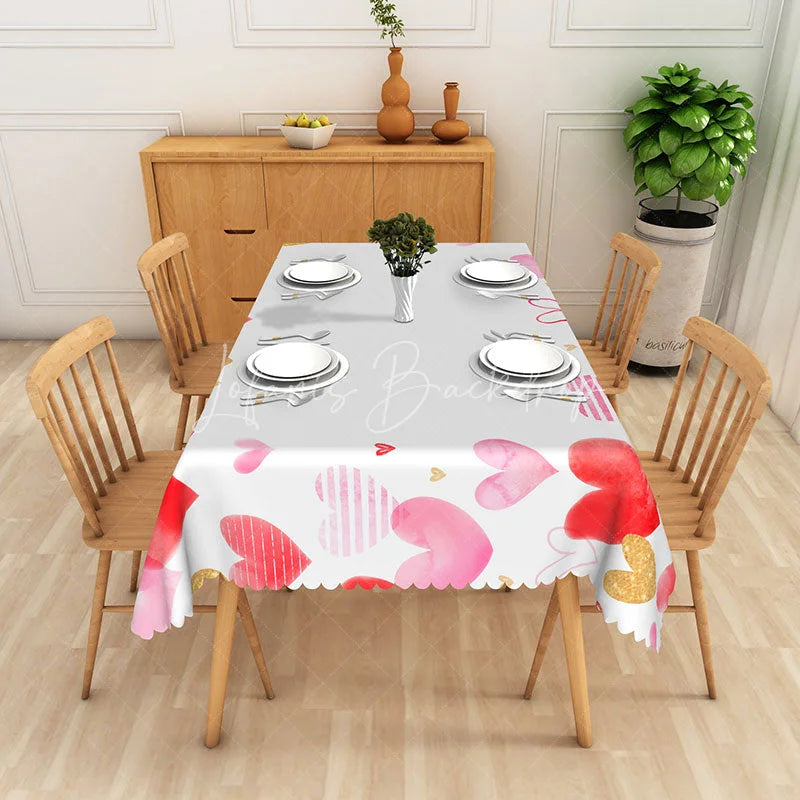Lofaris Pink and Gold Heart Rectangle Tablecloth Watercolor Love Pattern Table Cover Valentine Day Galentine Decor