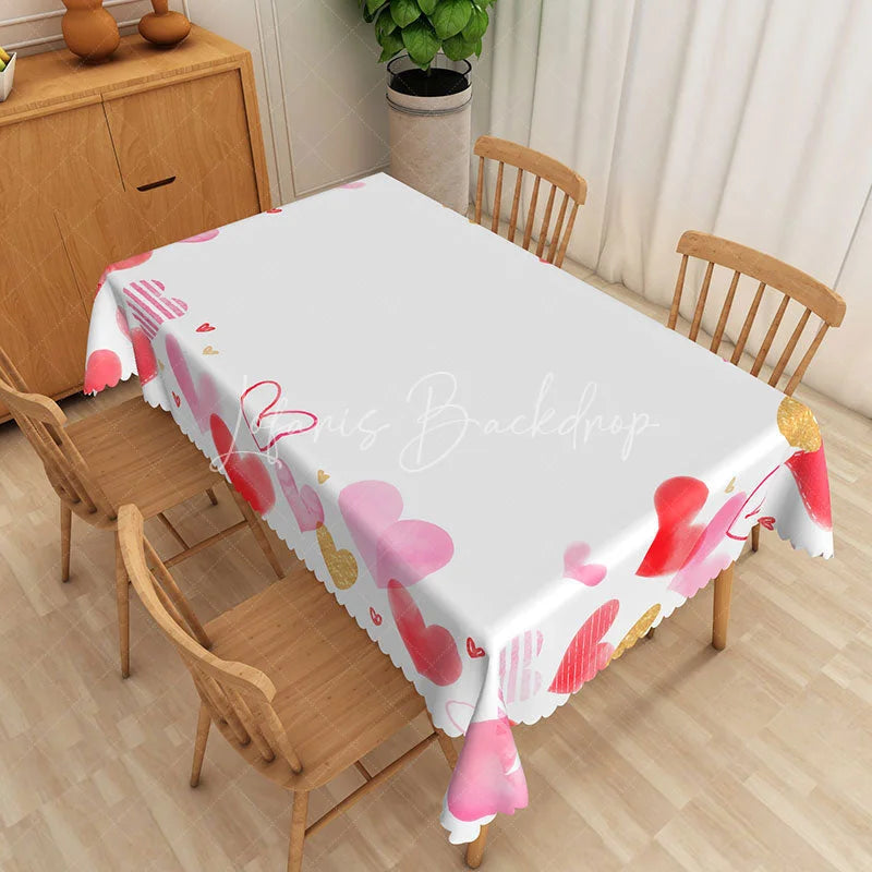 Lofaris Pink and Gold Heart Rectangle Tablecloth Watercolor Love Pattern Table Cover Valentine Day Galentine Decor